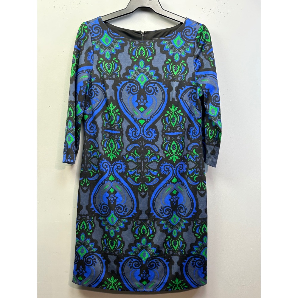 Jessica Howard Dress Womens 12 Blue Green Paisley Sheath 3/4 Sleeve Office